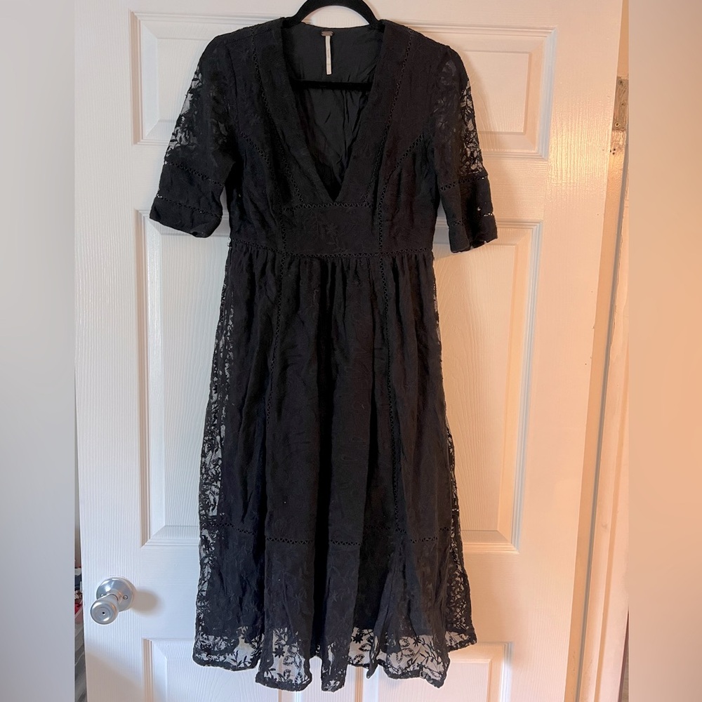 Free People Black Lace Midi Dress